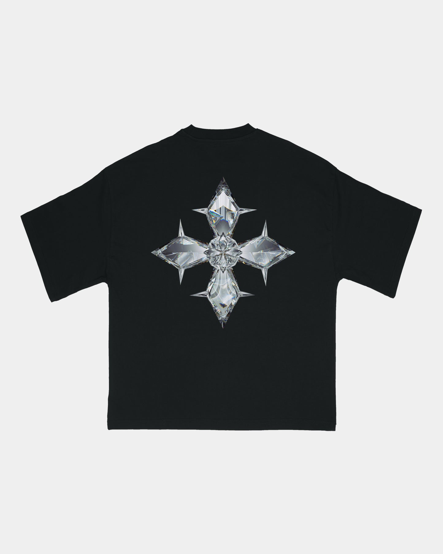 'Faith Diamond Cross' Drop Shoulder Tee. (black)