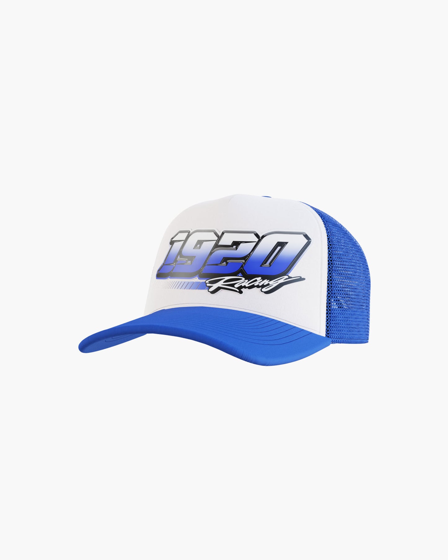 '1920 Racing' Foam Trucker Hat. (blue/white)