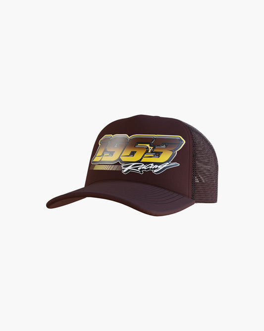 '1963 Racing' Foam Trucker Hat. (brown)