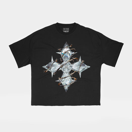 VV5 Pressure Diamond Cross Raw Crop Tee. (black)