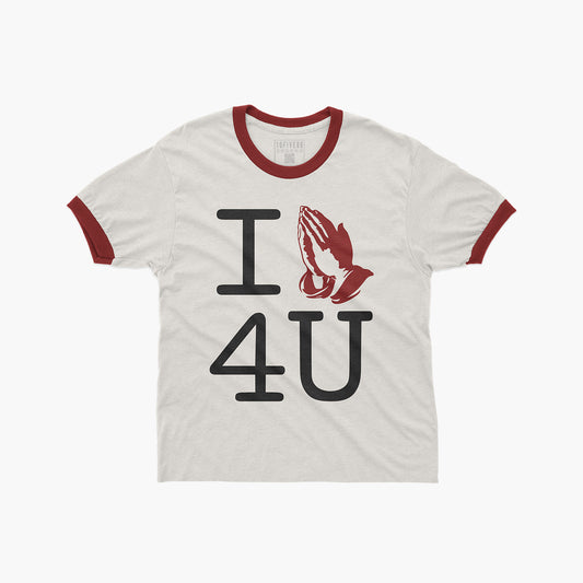 'I PRAY 4 U' Raw Cropped Ringer (White/Red)