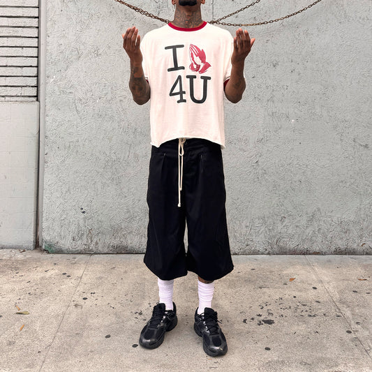 'I PRAY 4 U' Raw Cropped Ringer (White/Red)