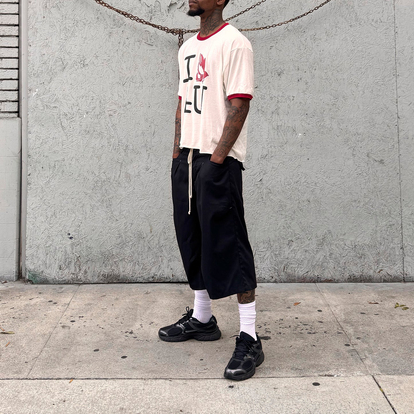 'I PRAY 4 U' Raw Cropped Ringer (White/Red)