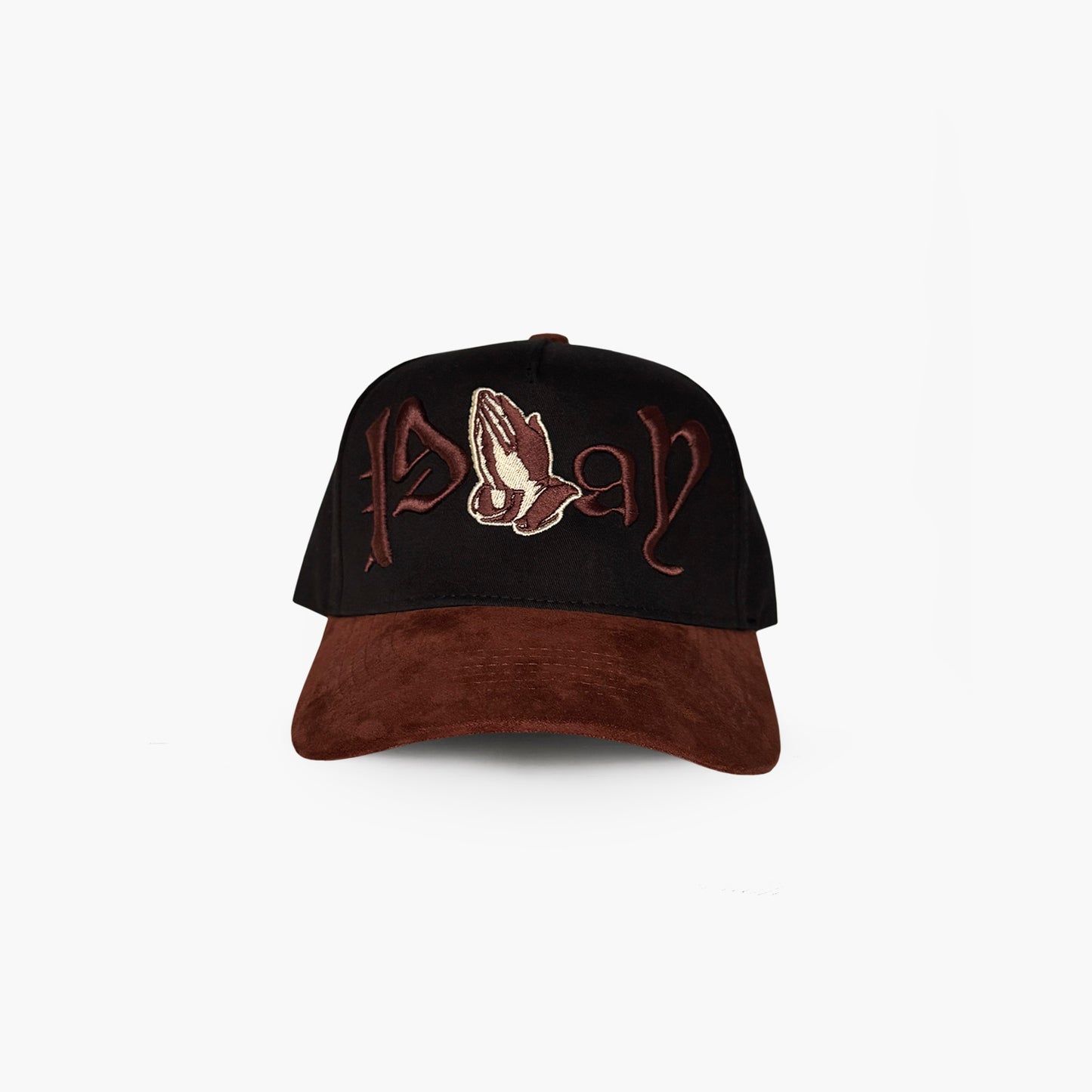 'Pray' Suede Brim Two-Tone Snapback (Black/Brown)