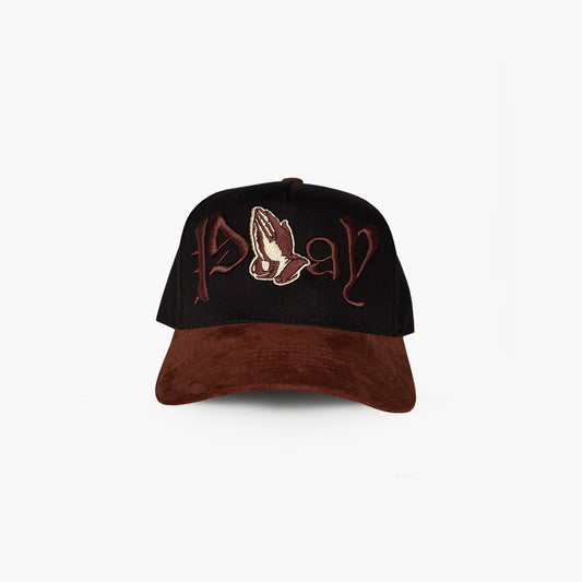 'Pray' Suede Brim Two-Tone Snapback (Black/Brown)