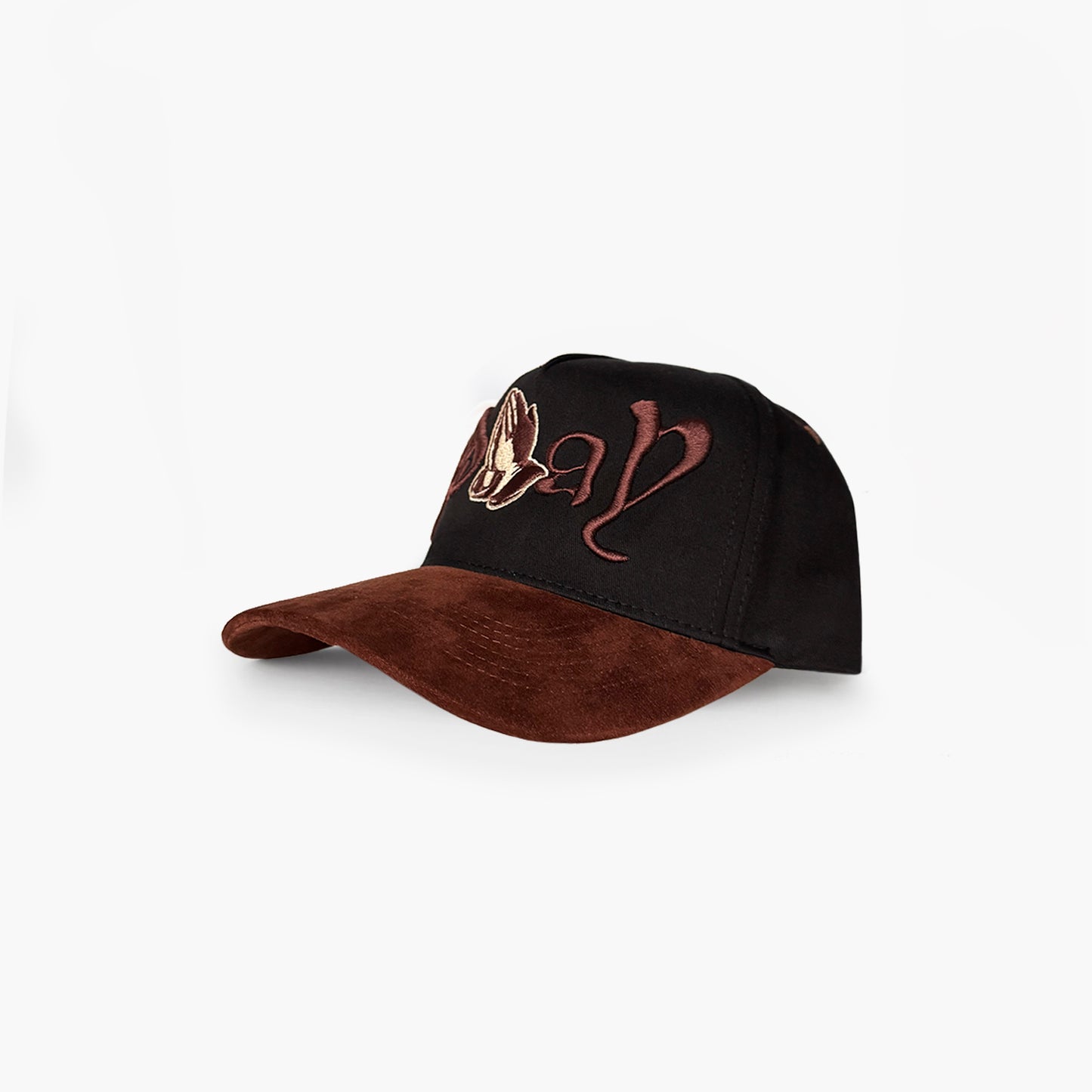 'Pray' Suede Brim Two-Tone Snapback (Black/Brown)