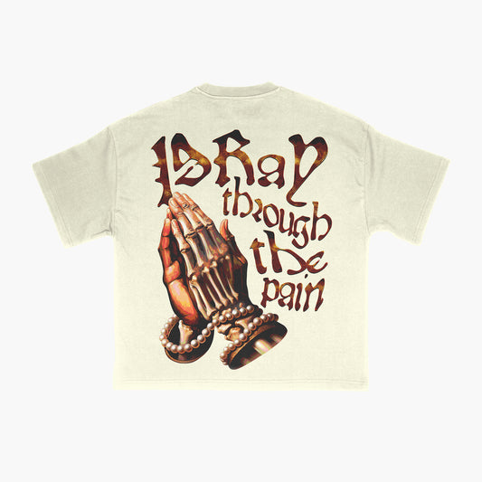 'Pray through the pain' Cropped Length Tee (cream)