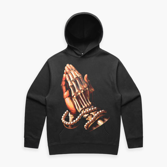 'Prayer in Pearls' Faded Hoodie (Black)