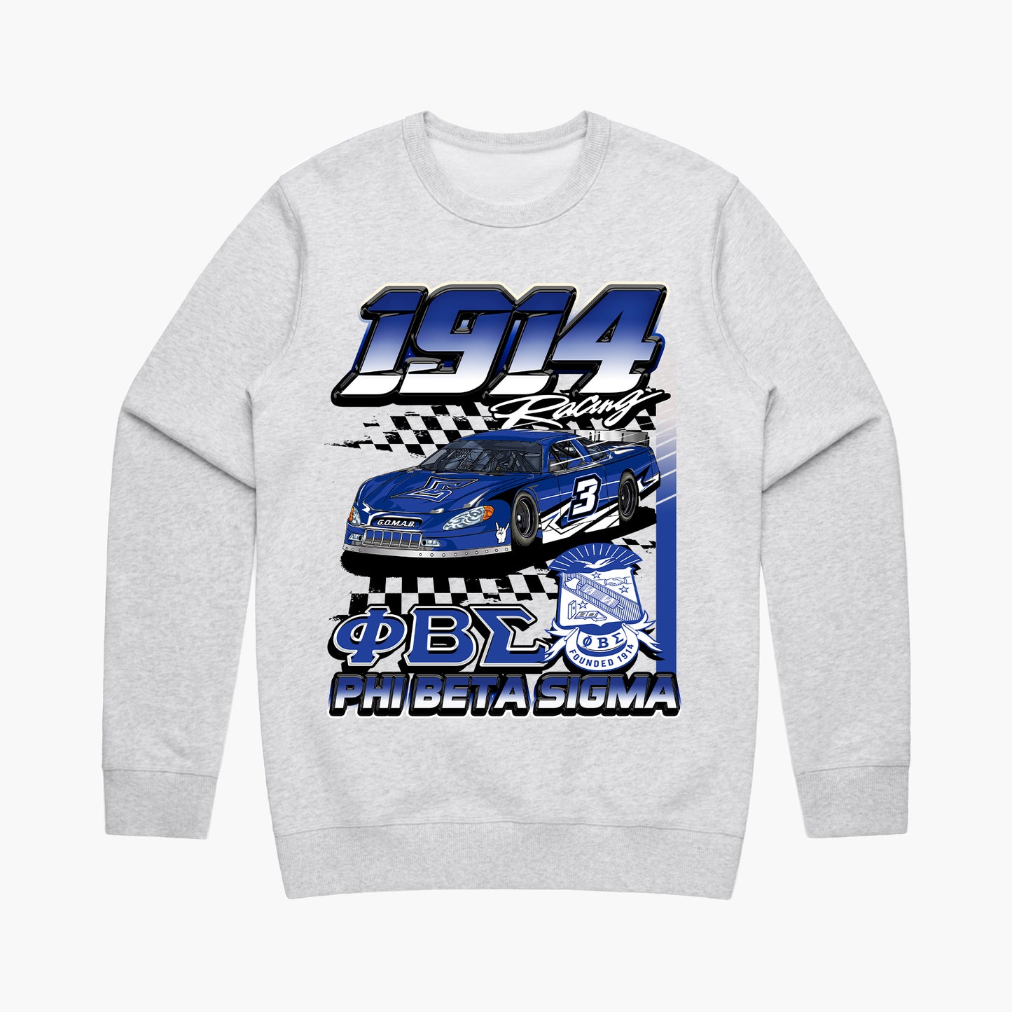 Phi Beta Sigma '1914' Racing' Crewneck (Heather White))