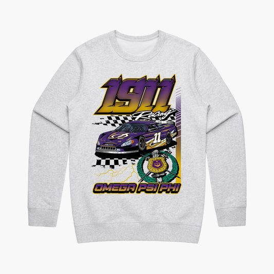 Omega Psi Phi '1911 Racing' Crewneck (Heather White))