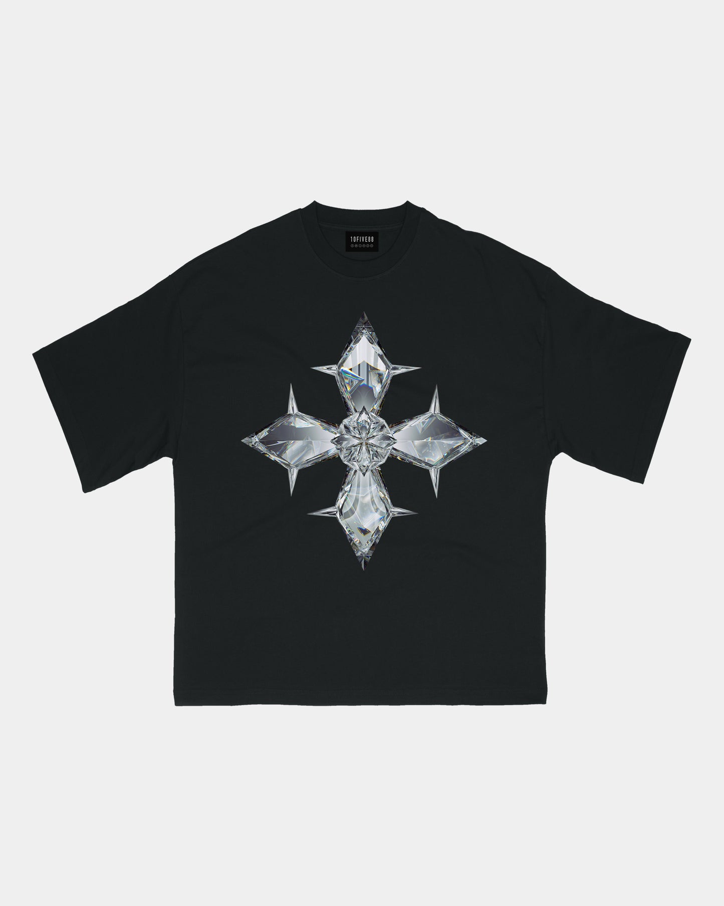'Faith Diamond Cross' Drop Shoulder Tee. (black)