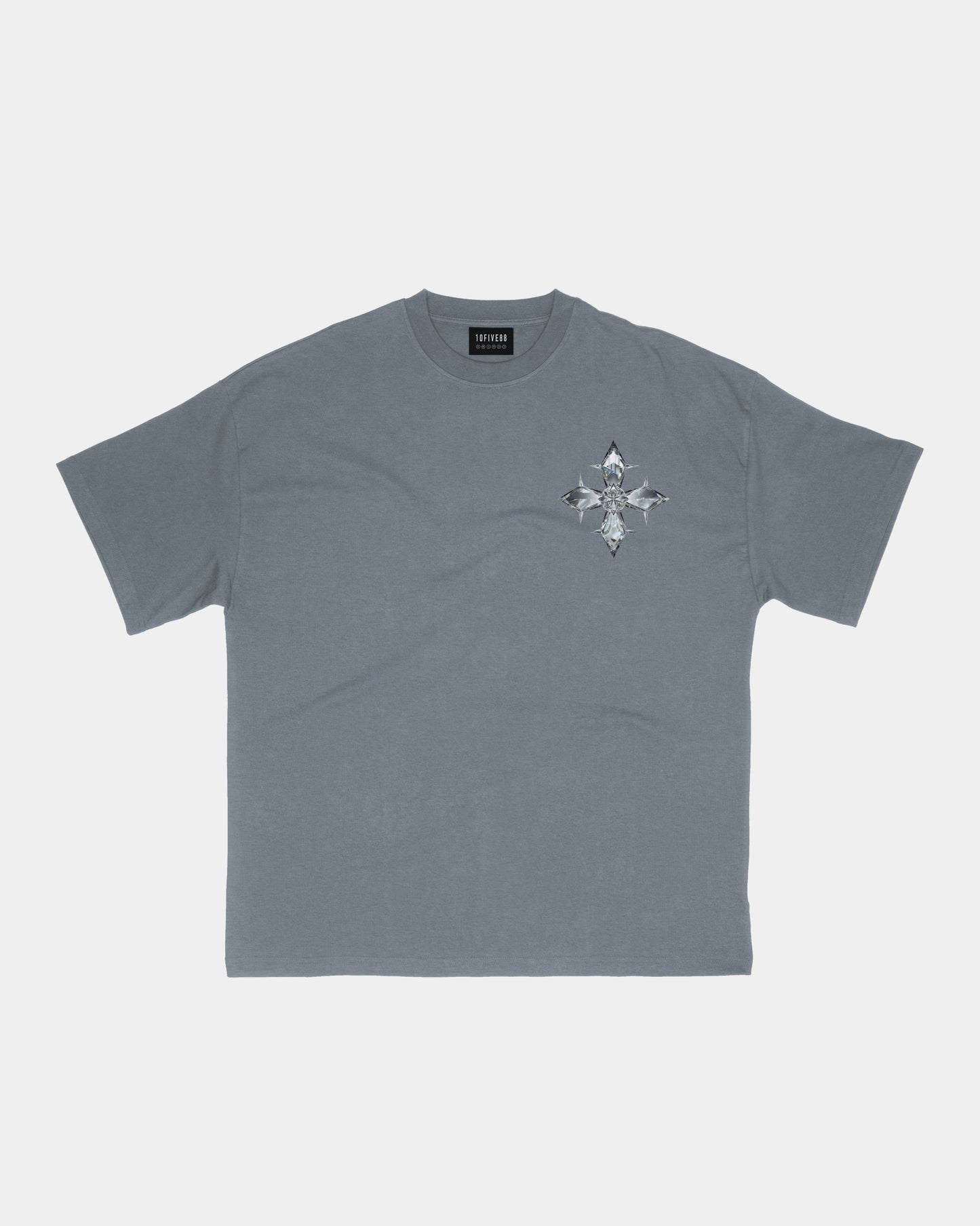 'Faith Diamond Cross' Basic Tee. (cement)
