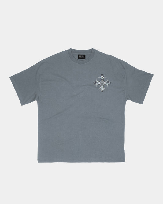 'Faith Diamond Cross' Basic Tee. (cement)