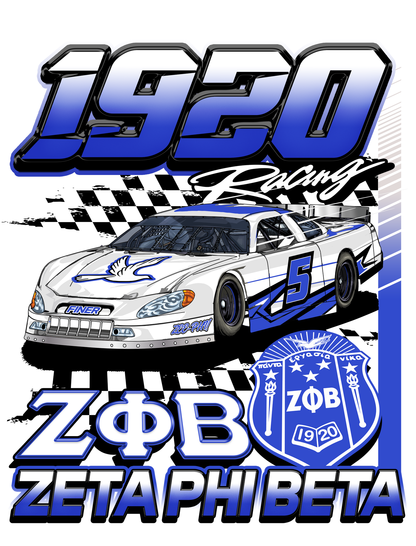 Zeta Phi Beta '1920 Racing'. (white)